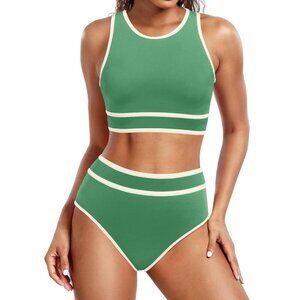 Jolefille High Waisted Bikini Two Piece Swimsuit High Neck Bathing Suit SMALL